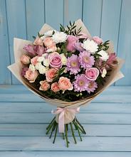 Букет цветов из:  Хризантемы, Розы и Альстромерии #REPLACE_PRED# Каргополе