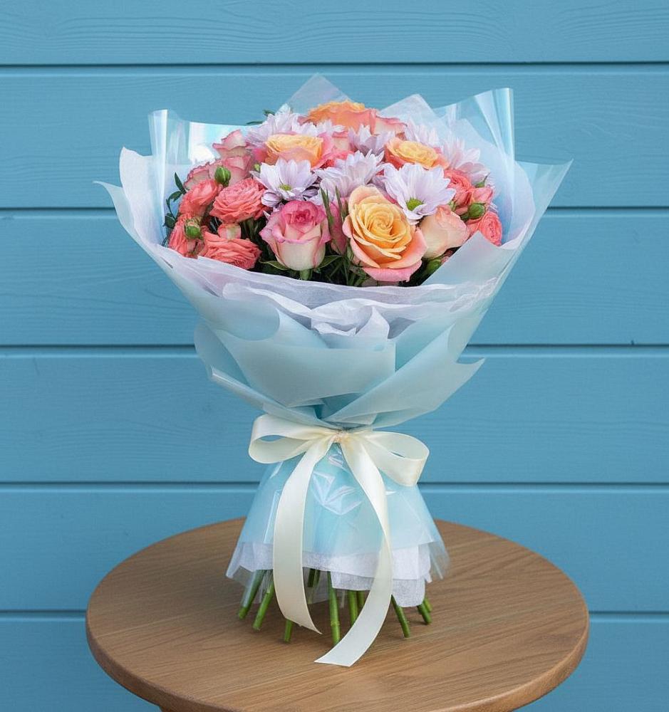 Букет цветов из: Хризантемы и Розы в Каргополе